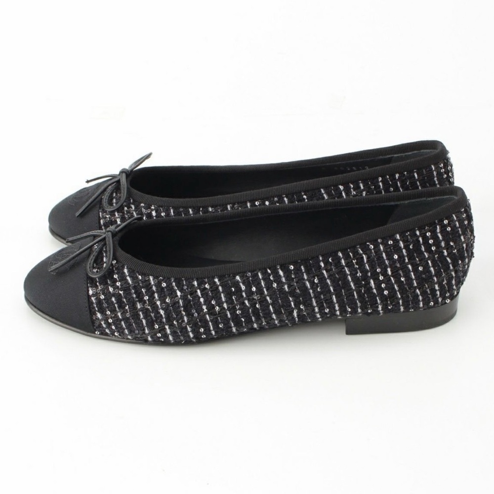 CHANEL New 2025 Interlocking CC Logo Ballet Flats / Size EU 38 / Tweed - Picture 3 of 15